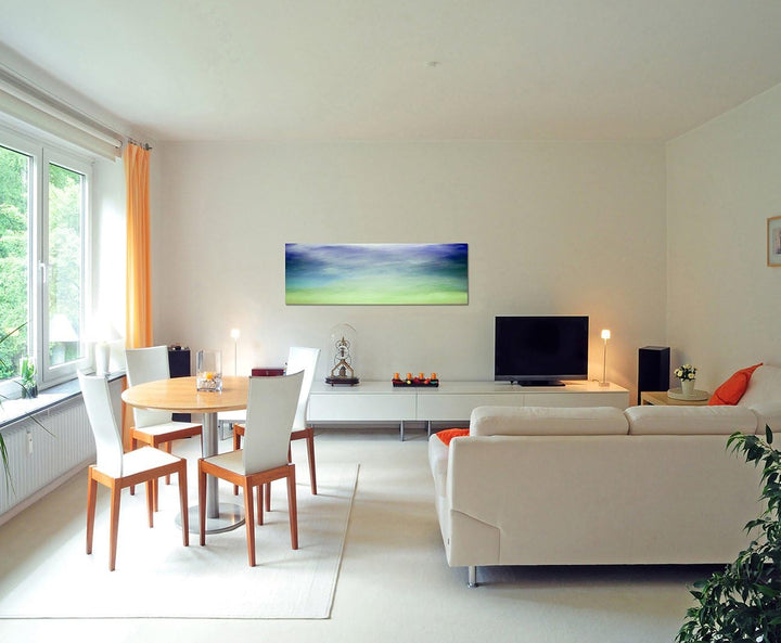 Paul Sinus Art Panoramabild auf Leinwand und Keilrahmen 150x50cm Nebel Wolken Dunst Grunge abstrakt