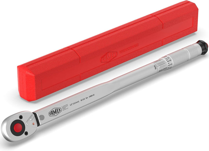 FAMEX 10886-3N-KS Drehmomentschlüssel 1/2" (12,5mm) | 30-210 Nm mit Kalibrierschein - Sparset mit Sc