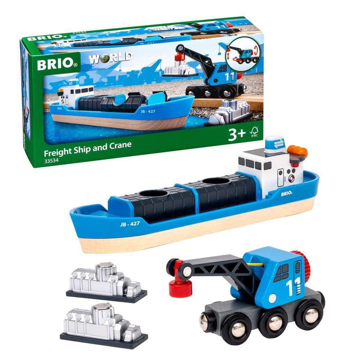 BRIO 33534 - Containerschiff mit Kranwagen Single, Single