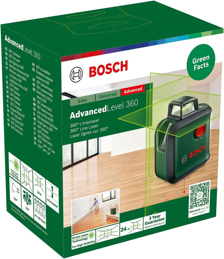 Bosch Kreuzlinienlaser AdvancedLevel 360 (3 Laserlinien inkl. 360° zum Ausrichten im ganzen Raum, im