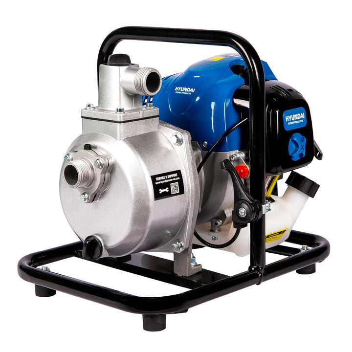 HYUNDAI Benzin Wasserpumpe GWP25052 – 1.84 PS, 2-Takt Motorpumpe, 8.000 l/h Förderleistung, 25 m För