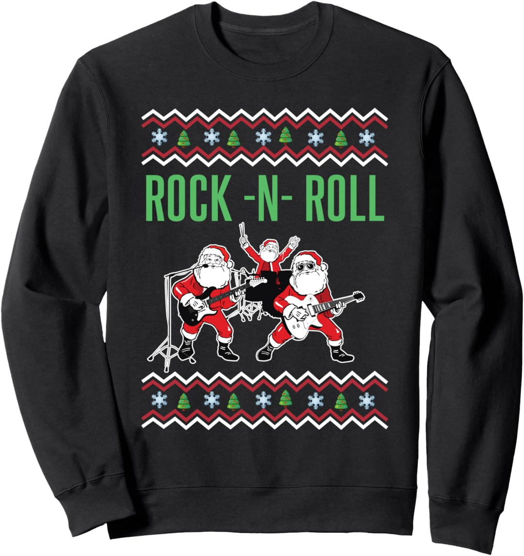 Rock n Roll Christmas Shirt - Santa Rocks Music Band T-Shirt Sweatshirt