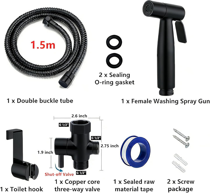 Bidet Handbrause Set für Bidet-Toilette – Edelstahl Robuste WC Brause Set mit Halterung T-Adapter &