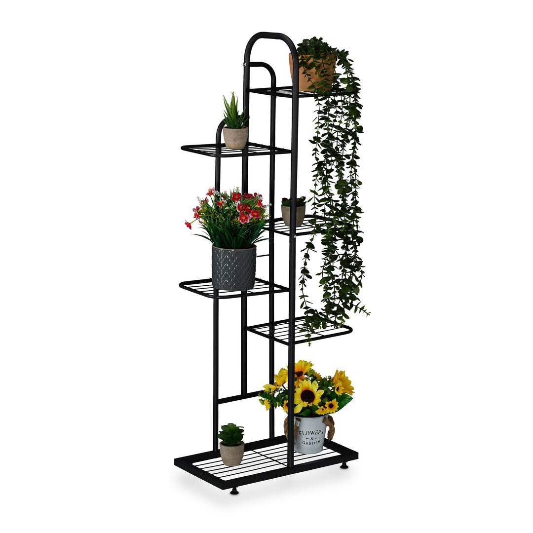 Relaxdays Blumenregal, 6 Ablagen für bis zu 7 Blumen- & Pflanzentöpfe, Metall, Pflanzentreppe, 109,5