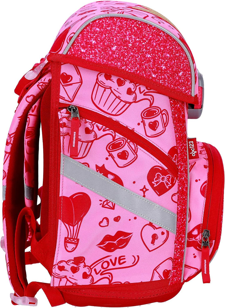 SCOOLSTAR Herz Schulranzen Set 4 tlg.Mädchen 1 Klasse Tornister Schulrucksack Schultasche für Grunds