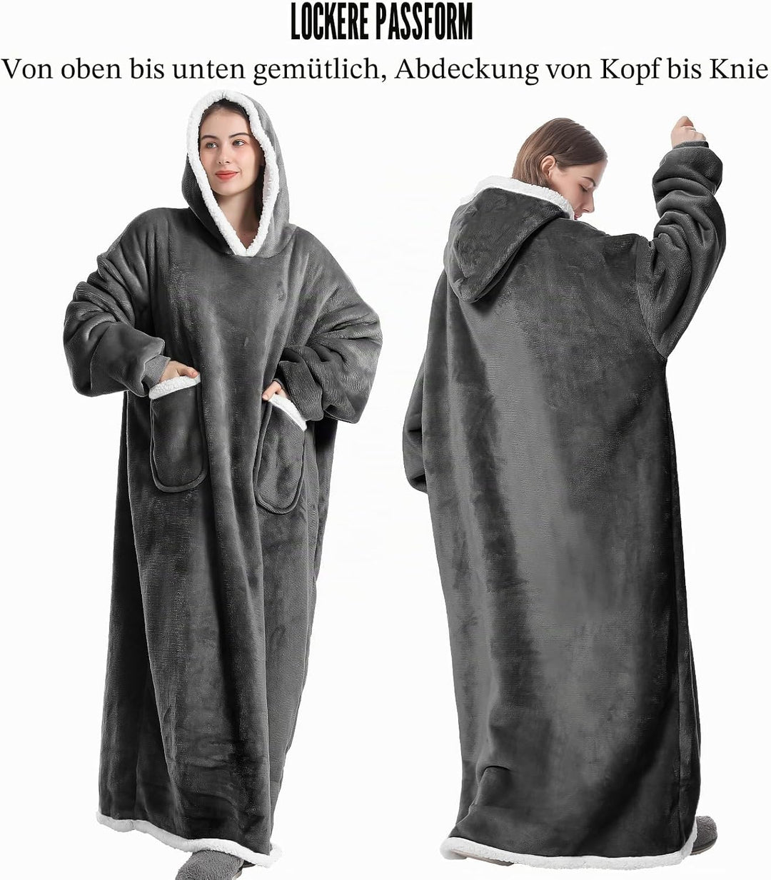 Emwwat Extra Lange Hoodie Decke, Übergrosse Sherpa Hoodie Decke für Damen und Herren, tragbare Decke