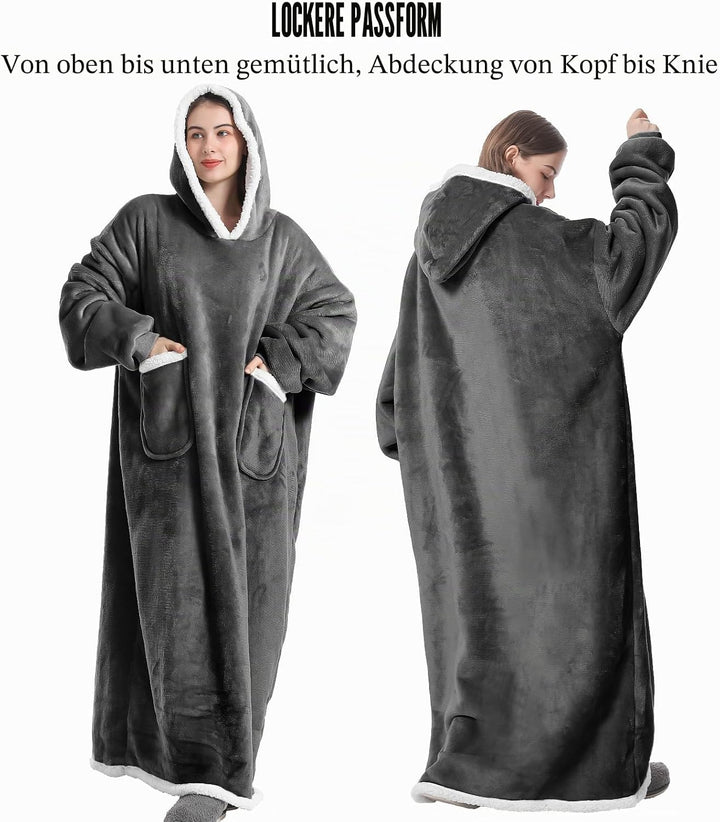Emwwat Extra Lange Hoodie Decke, Übergrosse Sherpa Hoodie Decke für Damen und Herren, tragbare Decke