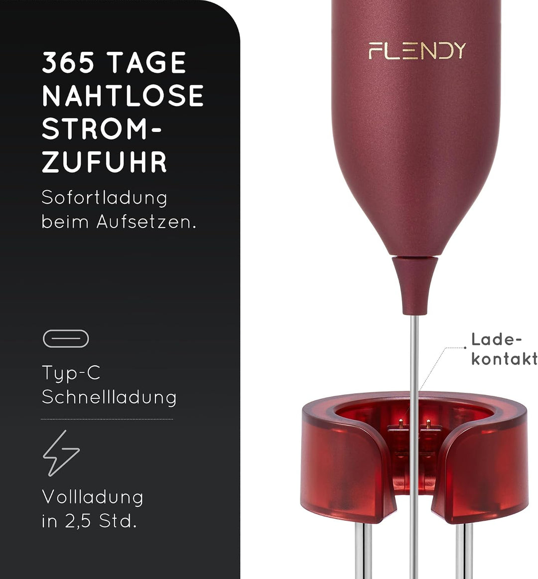 Flendy Wiederaufladbarer Elektrischer Milchaufschäumer-Stab mit Ladesockel | USB‑C‑Ladesockel, Doppe