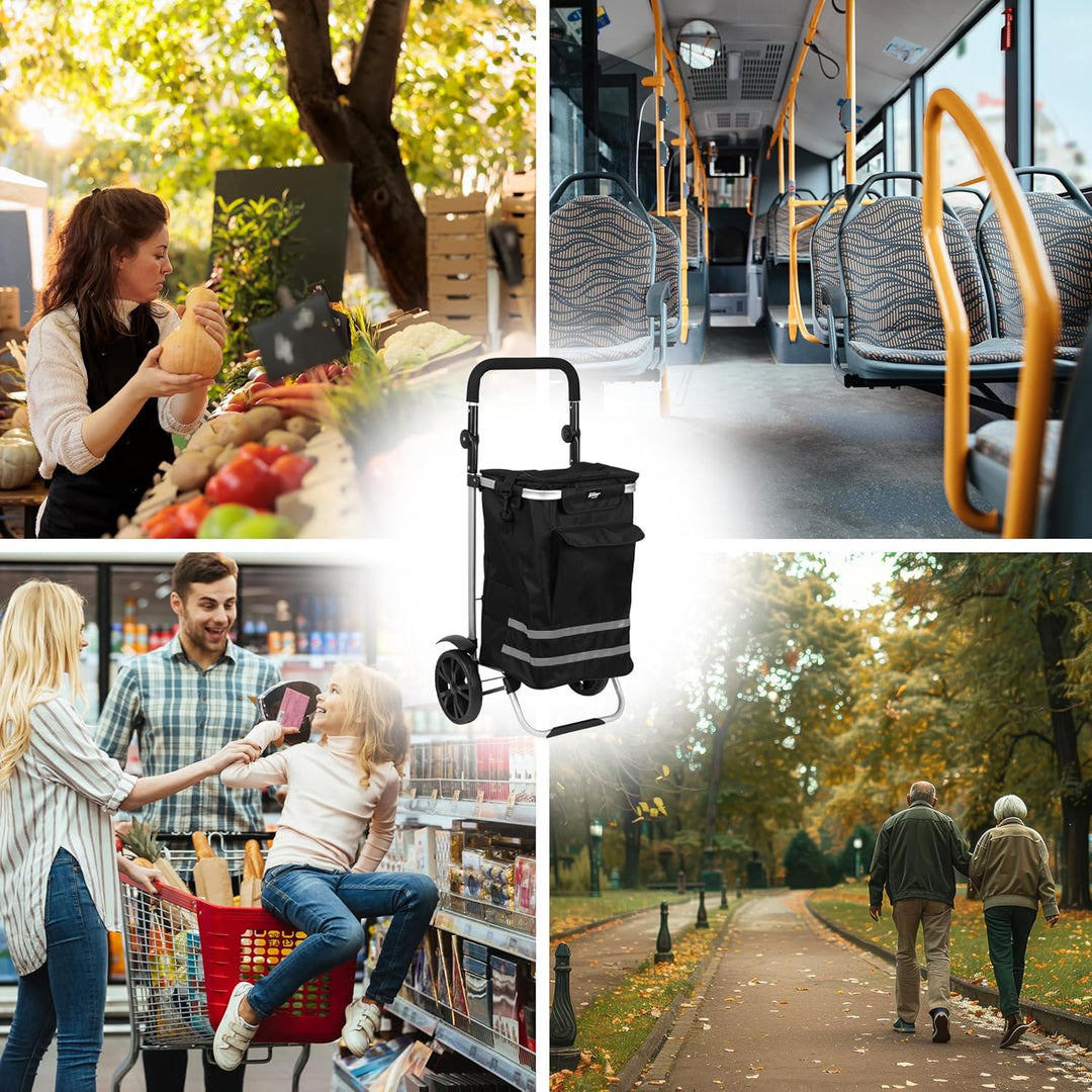 Sillar Einkaufstrolley klappbar 56 L – Einkaufsroller/Warenkorb/Hackenporsche mit Kühlfunktion 5 L,