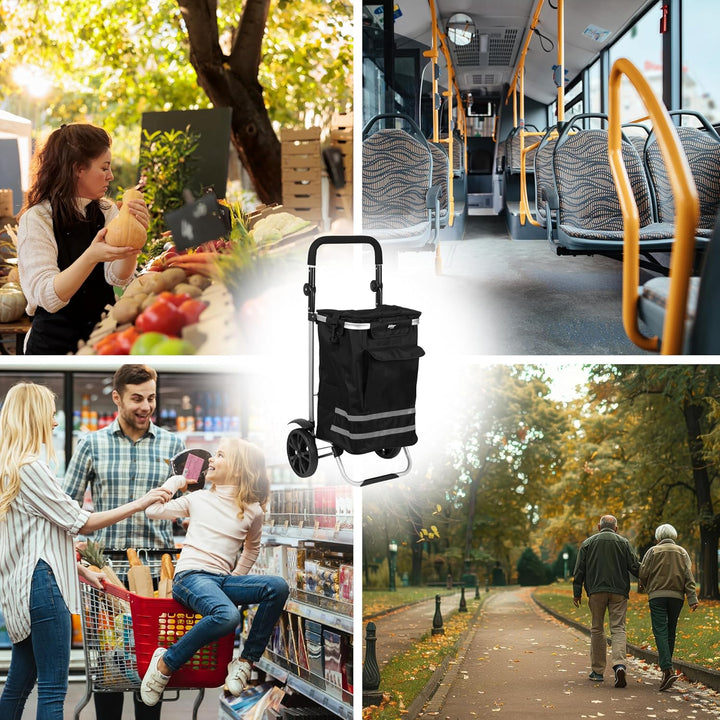 Sillar Einkaufstrolley klappbar 56 L – Einkaufsroller/Warenkorb/Hackenporsche mit Kühlfunktion 5 L,