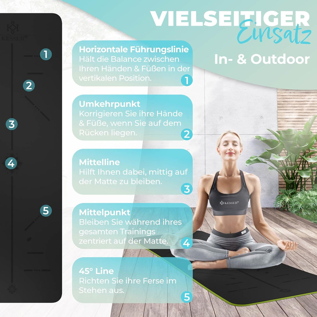 KESSER® Gymnastikmatte mit Tragegurt rutschfest TPE Yogamatte Gepolstert & rutschfest Fitnessmatte,