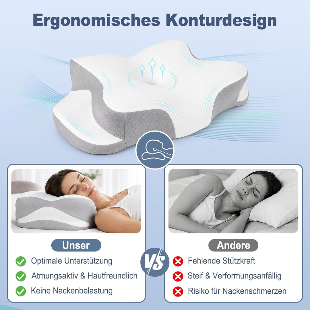 Orthopädische Kissen, Ergonomisches Kopfkissen, aus hochwertigem Memory Foam, mit Atmungsaktivem, Ab