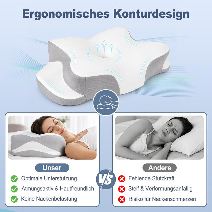 Orthopädische Kissen, Ergonomisches Kopfkissen, aus hochwertigem Memory Foam, mit Atmungsaktivem, Ab