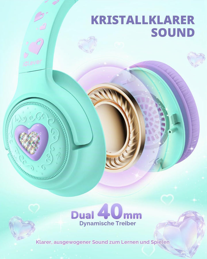 iClever kopfhörer Kinder,85 dBA Sicherer Klang,Faltbarer Over-Ear 3.5 mm kopfhörer Kinder mit Kabel,