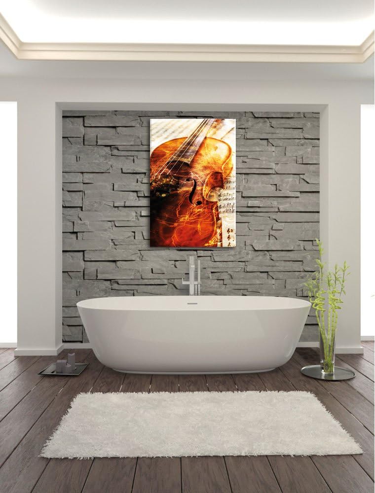 Pixxprint Geige, Format: 100x70 auf Leinwand, XXL riesige Bilder fertig gerahmt mit Keilrahmen, Kuns