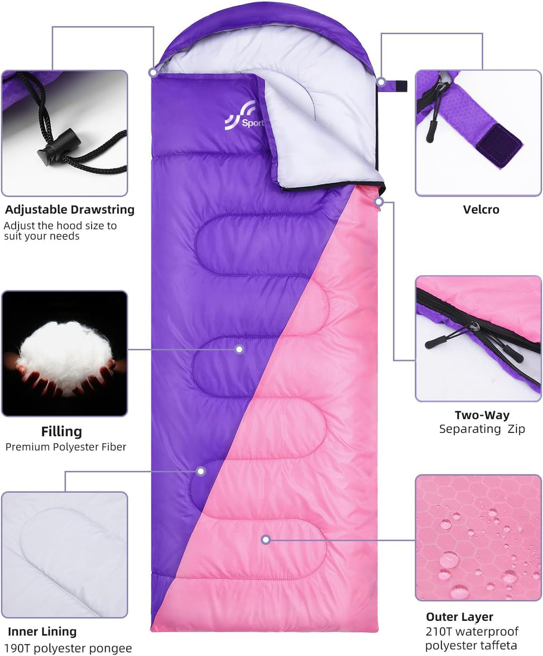 Schlafsack für 3-4 Jahreszeiten: Sportneer Schlafsack Winter Outdoor Sleeping Bag Tragbar Ultraleich