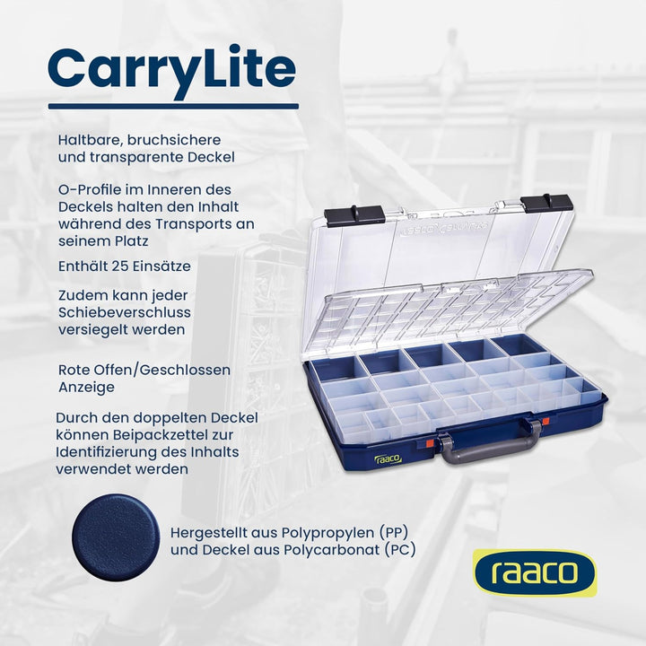 Raaco CarryLite 55 5x10-25/DL Sortierbox, 25 Einsätze, mit 25 Einsätze | Leicht Sortierbox für Werks