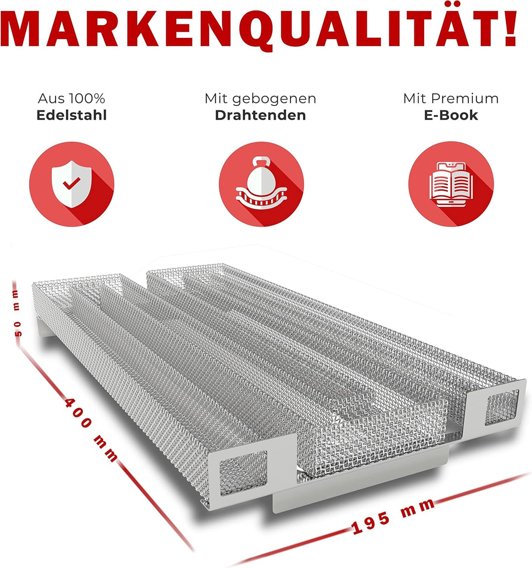 Räucherphorie® Kalträuchergitter XL - Robuster Kaltraucherzeuger aus Edelstahl + E-Book für extra la