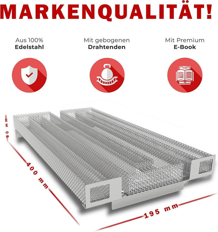 Räucherphorie® Kalträuchergitter XL - Robuster Kaltraucherzeuger aus Edelstahl + E-Book für extra la
