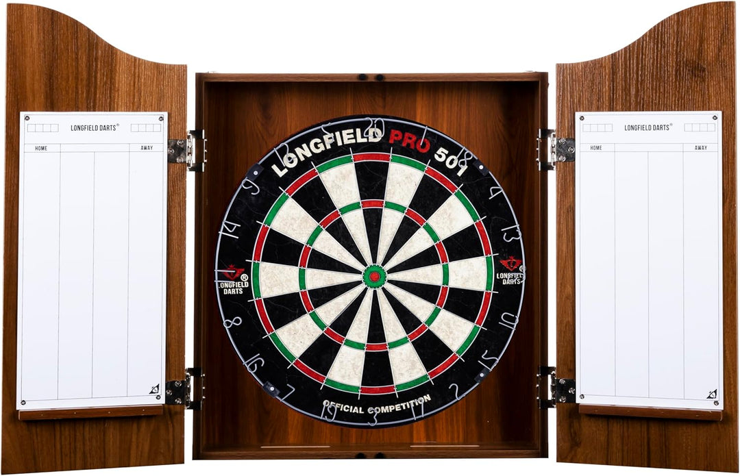 Holz Dartschrank, sisal Dartscheibe, inbegriffen 6 Darts 18gr und Zubehör Kastanie, Kastanie
