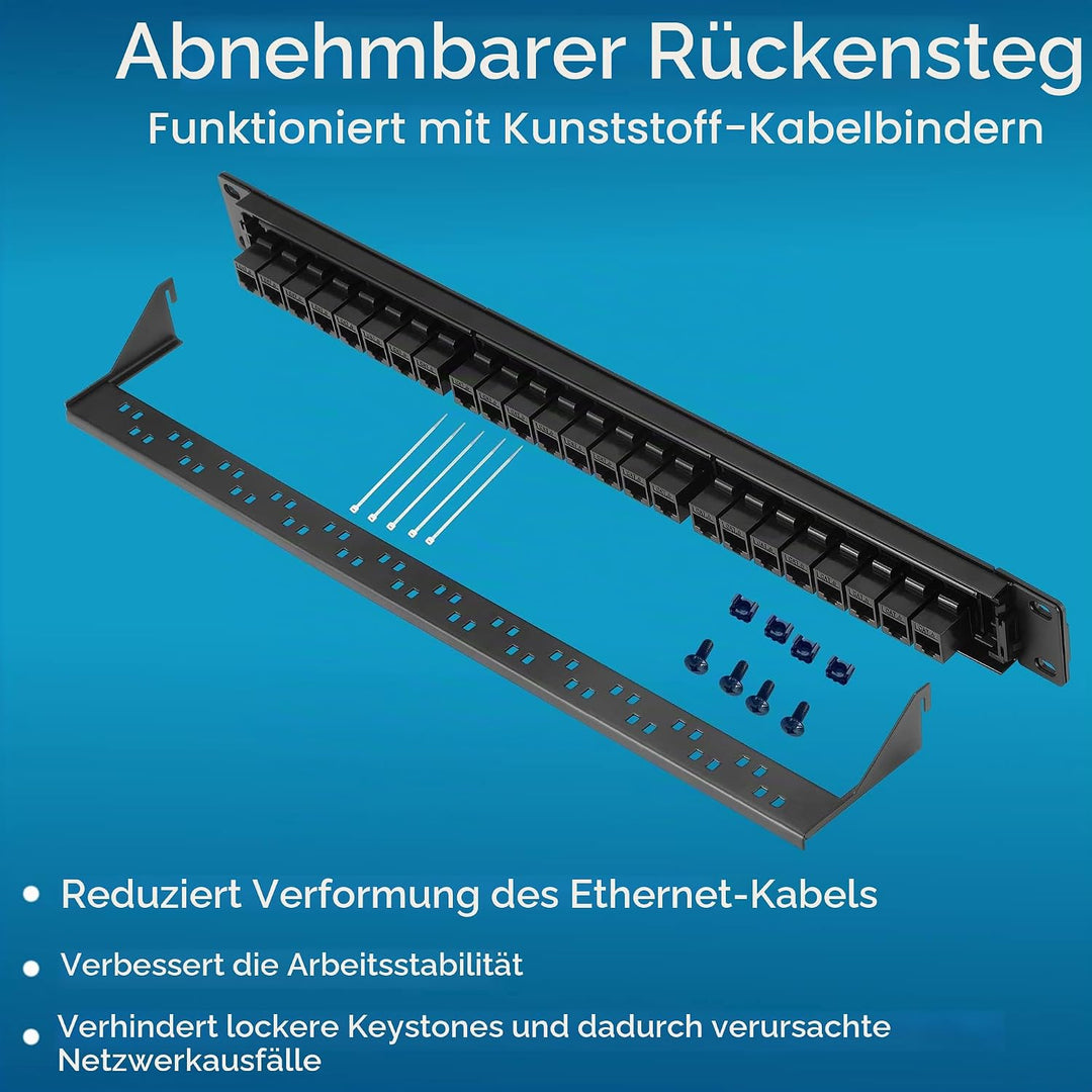 Patchpanel 24 Port Cat6 mit Inline Keystone 10G Support, Rapink Pass-Thru Koppler Patchpanel UTP 48,
