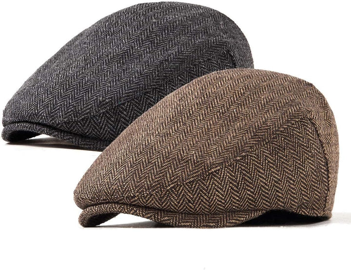 LADYBRO 2er-Pack verstellbare Newsboy Hüte für Herren Flache Kappe Irish Cabbie Gatsby Tweed Ivy 002