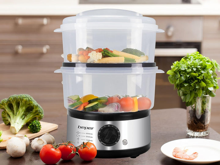 Beper - 5 L Multifunktionaler Dampfgarer, Kompaktspeicher, 60-Minuten-Timer, Leistung 400-500 W, - S