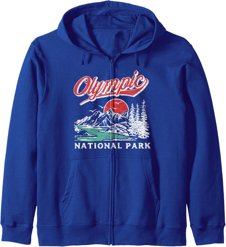 Olympic National Park Retro 80's Mountains Vintage Kapuzenjacke