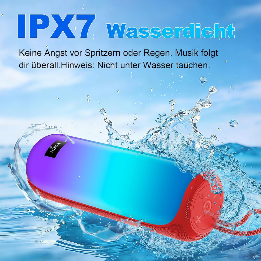 VOCH Tragbarer Bluetooth Lautsprecher mit RGB Licht, 40W Stereo Sound, Bluetooth 5.3, TWS Pairing, I