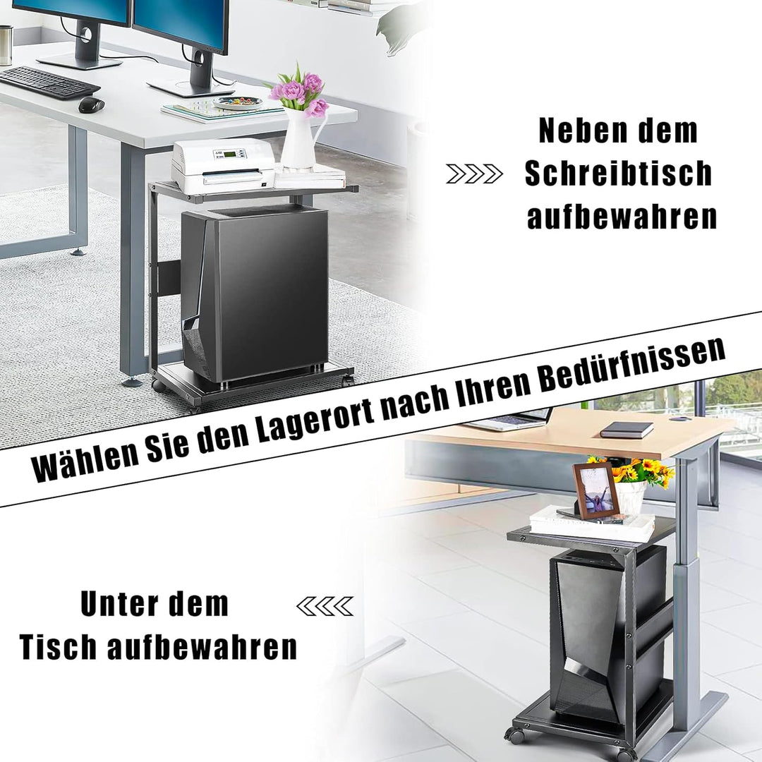 Whchiy PC Ständer Eisen Computer Ständer 2 Schicht CPU Ständer mit Rollen für Schreibtisch (C-Stil G