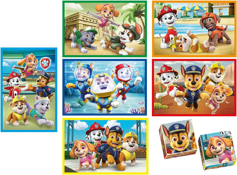 CLEMENTONI - 18112 – Super Edukit 7 in 1 – Paw Patrol (3 Puzzles von 30, 48 und 60 Stück, 6 Würfel,