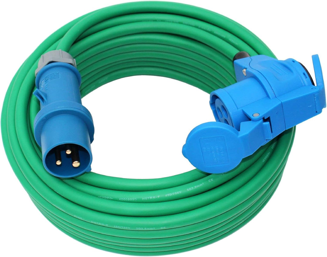 CEE Camping Kabel H07RN-F 3x2,5mm² mit Winkelkupplung Caravan Boot Gummikabel in grün 10m, 10m