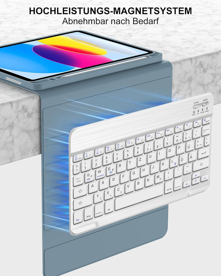 Für iPad A16 11. Gen &amp; 10. Gen Hülle mit Tastatur QWERTZ | Langer Akkulaufzeit, Zuverlässiger Schutz