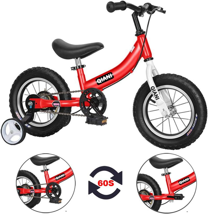 Qiani Laufrad 2 in 1 für Kinder ab 2 3 4 5 6 7 Jahre,Kinderlaufrad mit Bremse,Stützräder,Pedalen,Luf