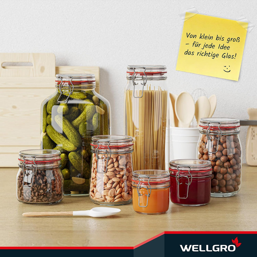 WELLGRO 2x Einmachgläser mit Bügelverschluss rund 4880ml, Fermentierglas, Vorratsgläser mit Deckel -