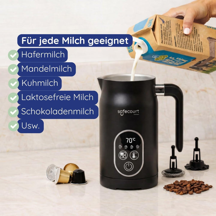 Safecourt Kitchen Milchaufschäumer - Elektrischer Milchaufschäumer - 4-in-1 - Schwarz Black: MF300,