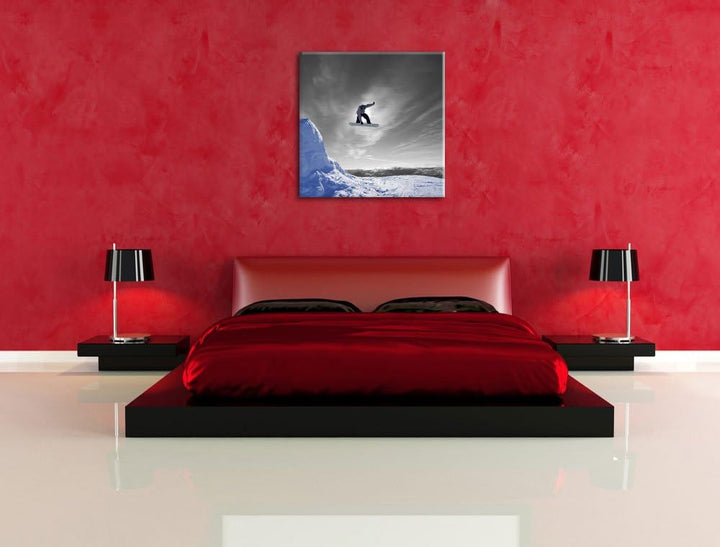 Pixxprint Snowboard Sprung Extremsport als Leinwandbild/Grösse: 70x70 cm/Wandbild/Kunstdruck/fertig