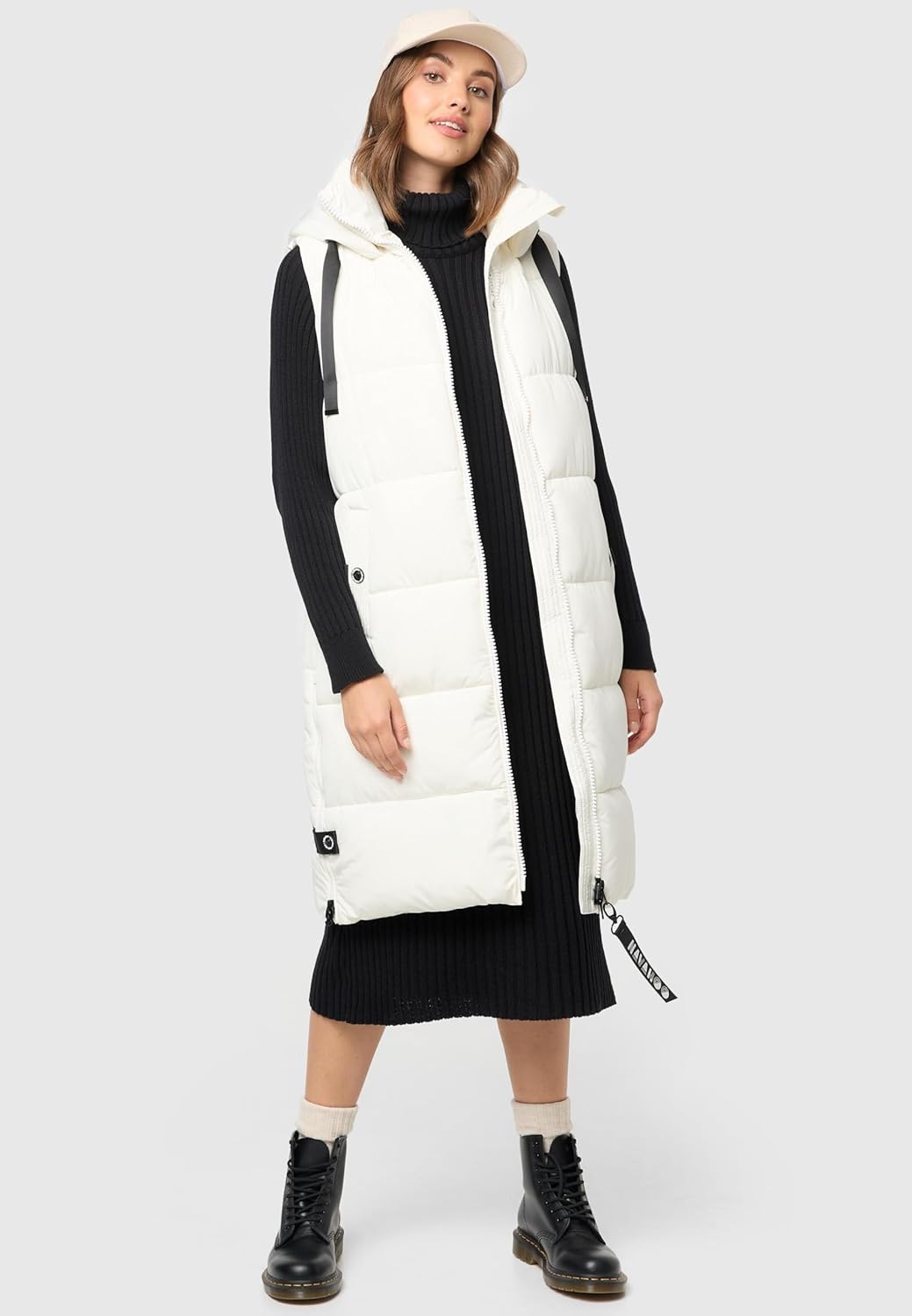 Navahoo Damen ärmellose lange Outdoorweste warme Winterjacke Schnuffelchen XS-3XL XS Offwhite, XS Of