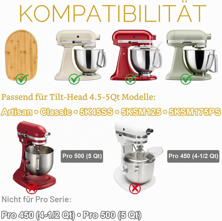 Bambus Gleitbrett für Kitchen Aid Artisan 4.5-5 Qt, Rutschfeste Verschiebbare Unterlage für Küchenma
