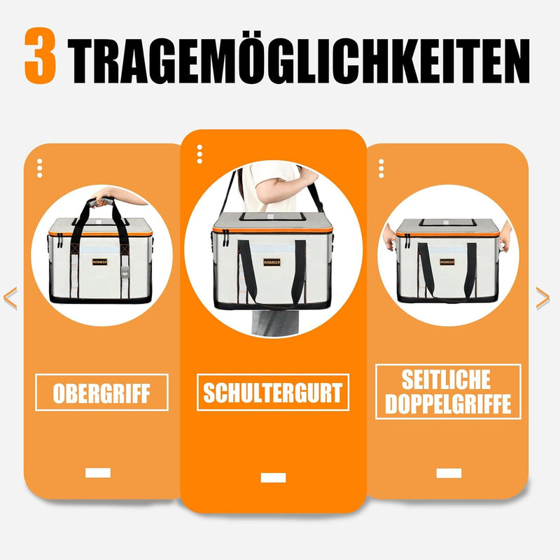 INSMEER 48L Gross Kühltasche, 65 Cans Kühltasche Faltbar mit Oberöffnung, XXL (45 * 35 * 30CM) wasse