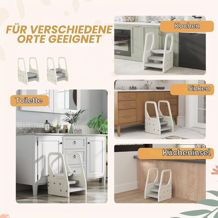 AIYAPLAY Tritthocker Kinder 3 Stufen Höhenverstellbar Kinderhocker Trittschemel mit Handgriffe, Anti