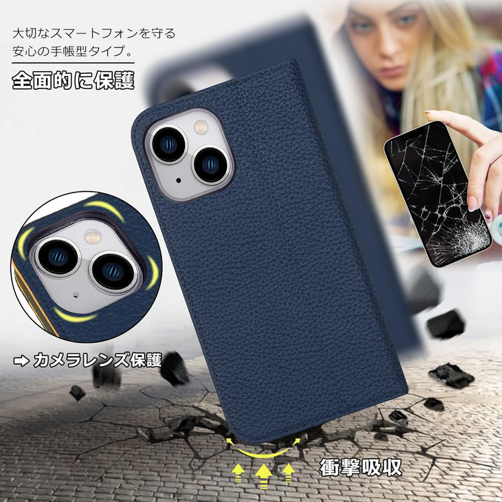 VISOUL Hülle für iPhone 13 Mini, Schutzhülle [Echt Leder] [Schützt vor Stoss] [Kartenfach] [Magnetve