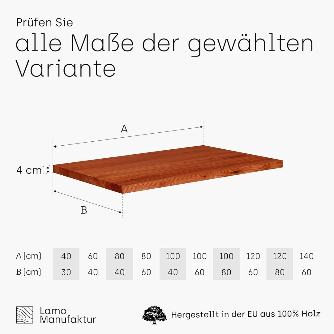 LAMO Manufaktur Holzplatte für Wohnzimmertisch Küchentisch Kücheninsel, Tischplatte Massivholz 100x6