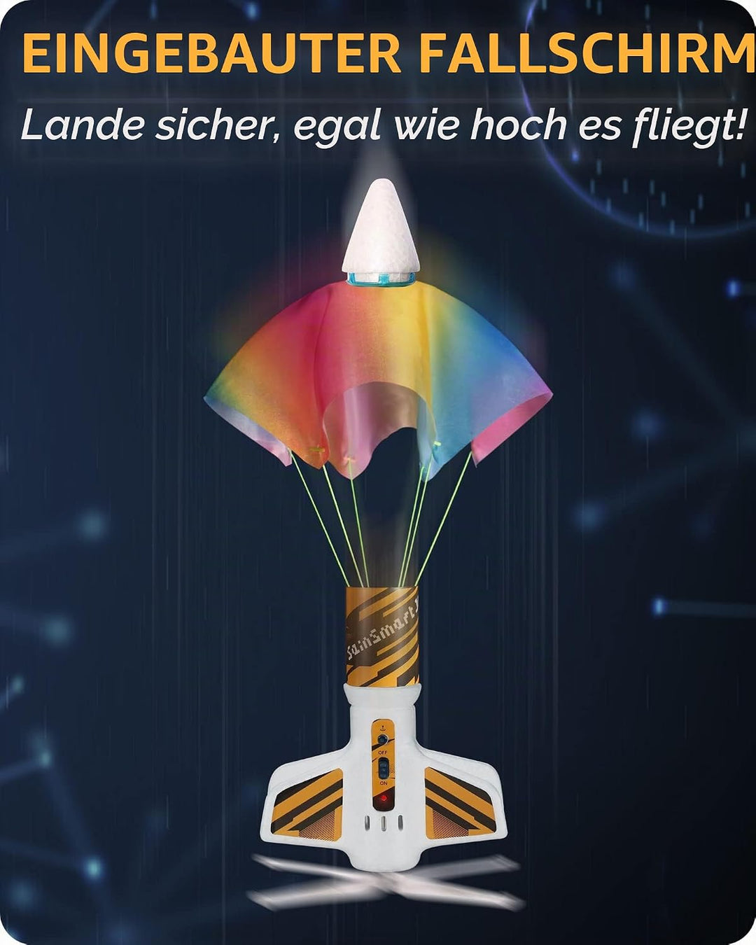 SainSmart Jr. Rakete Spielzeug – Motorisierte Rakete mit Fallschirm, Start bis zu 61 Meter, Outdoor-