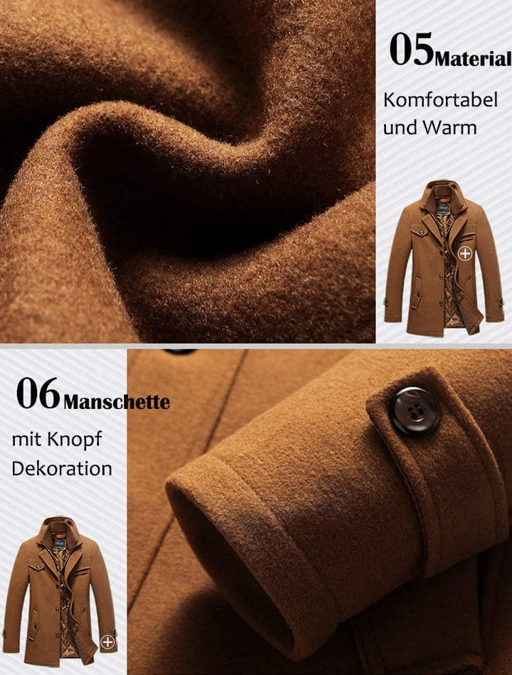 Lavnis Herren Warm Wollmantel Stehkragen Wintermantel Kurzmantel Winter Jacke Business Freizeit M St