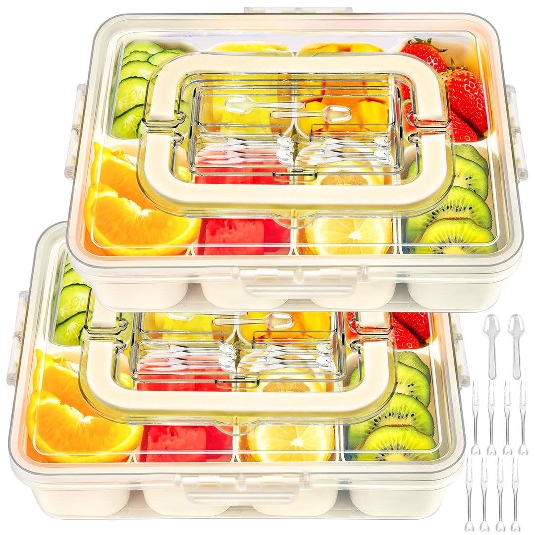 2pcs Snackbox mit 8 Fächern, Snackteller mit Deckel und Griff, Tragbar Snackbox Organizer für Snacks
