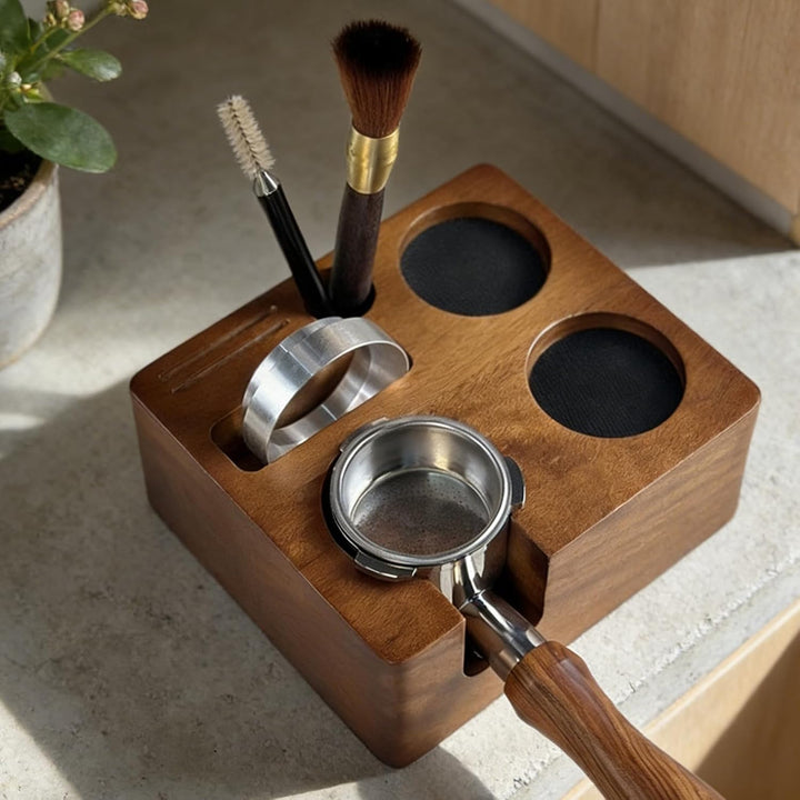 FARYODI Espresso-Tamperstation, Espresso Kaffee Tamping Station Walnuss Holz, Espresso Tamper Statio