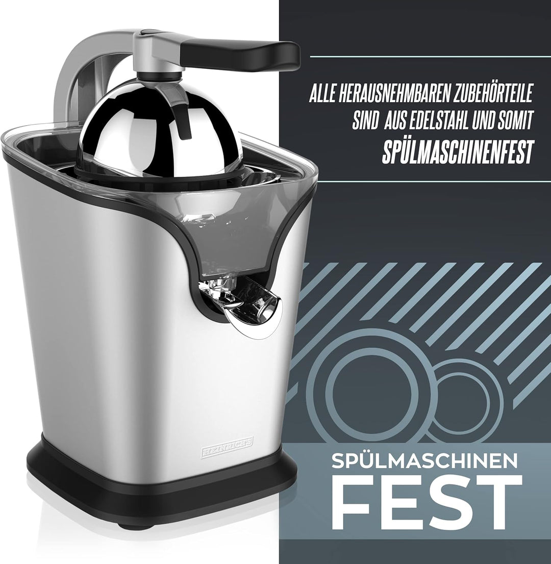 HEINRICHS elektrische Edelstahl Zitruspresse Juicer inkl. Fliessstopfunktion professioneller Hebelar