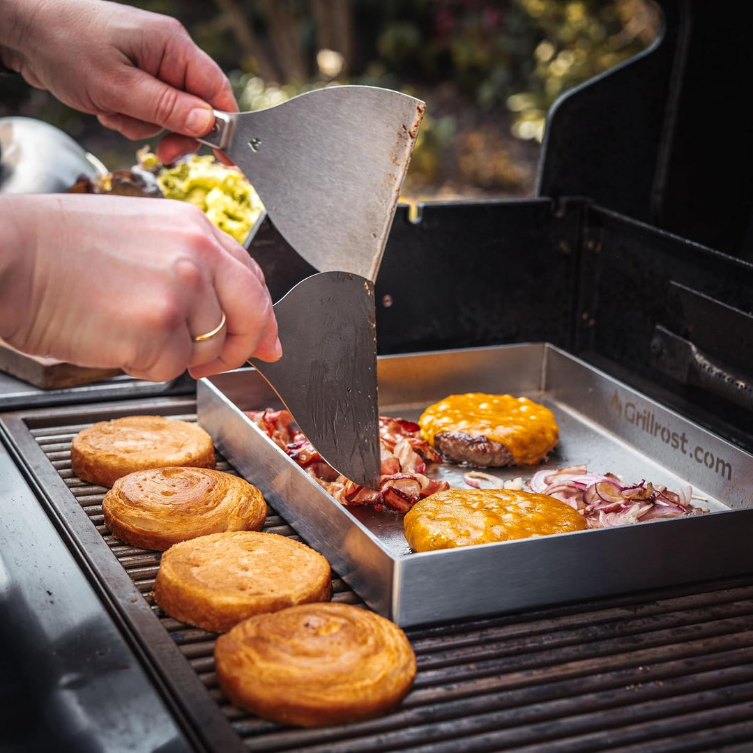 Edelstahl Grillplatte | Plancha | Wanne 30x25cm - Universalgrösse - rundum verschweisst | extra Mass