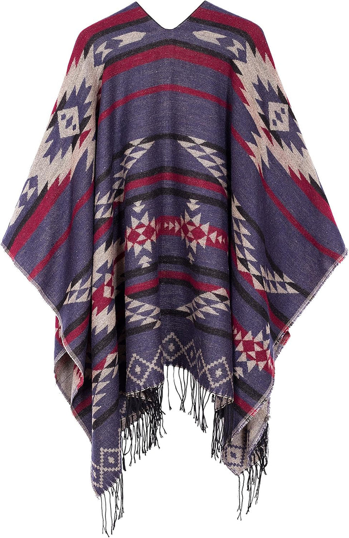 Urban GoCo Damen Poncho Stola Bohe Quaste Schal #3 Navy Blau, #3 Navy Blau
